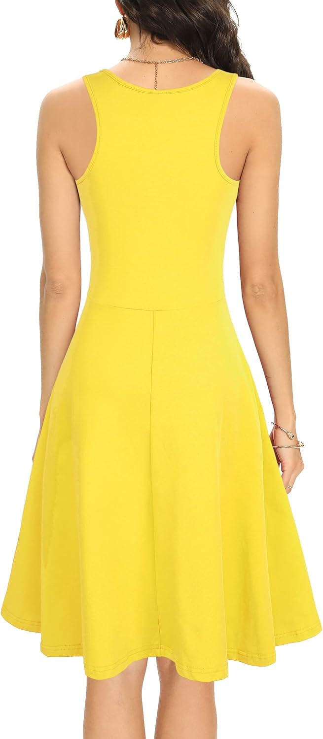 Missufe Damen Sommerkleid Minikleid Rockabilly Freizeitkleid Skaterkleid Kurzes Tank Kleider S Gelb,