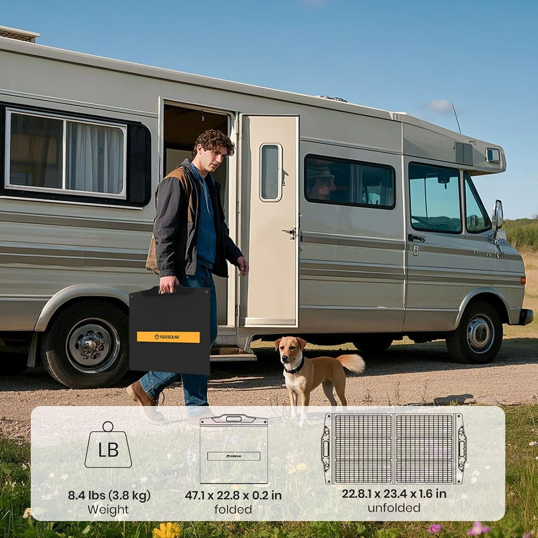 FlexSolar 100W Solarpanel Faltbar, IP67 Tragbares Solarpanel kit mit QC3.0/ USB-A/C/DC7909/5521/XT60