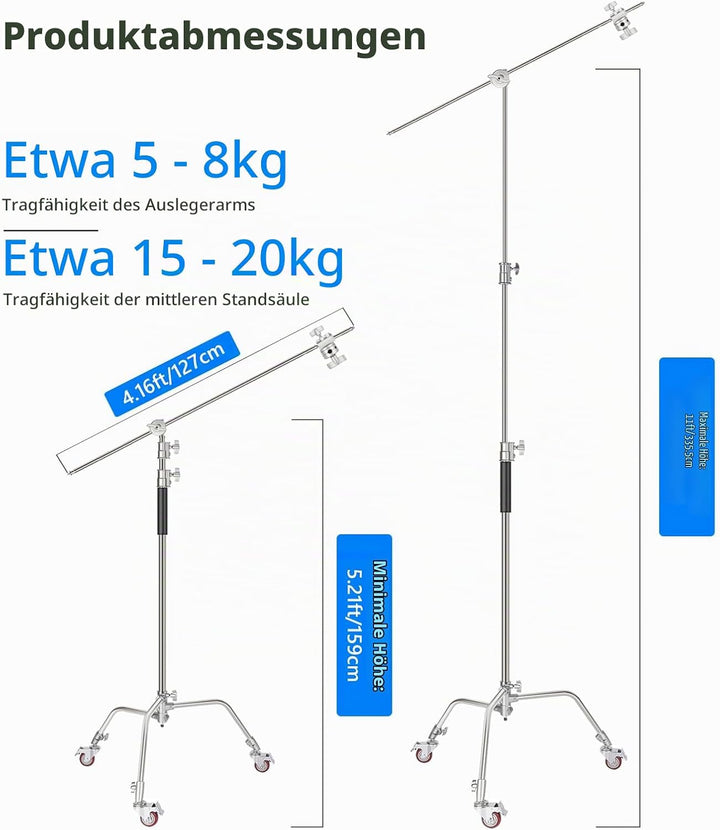 NEEWER Pro 100% Metall C Ständer Lichtständer mit Rädern, max. Höhe 330 cm Verstellbarer Reflektorst
