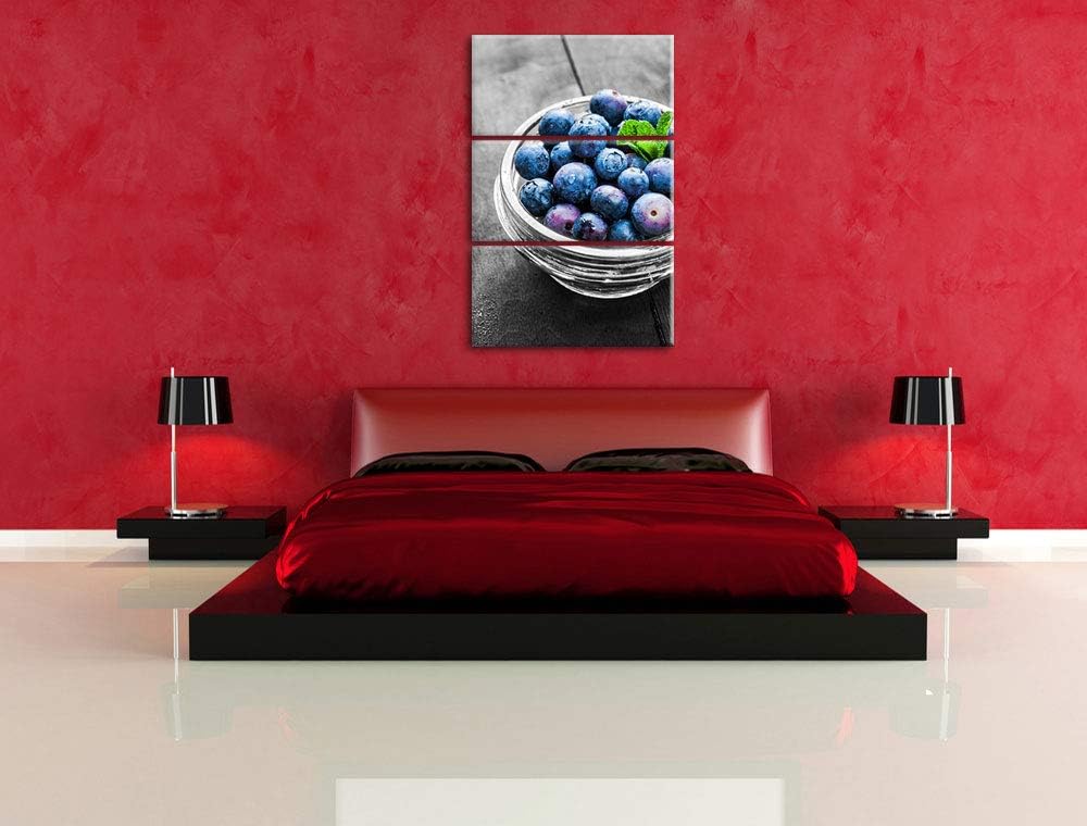 Schale voller Heidelbeeren schwarz/weiss 3-Teiler Leinwandbild 120x80 Bild auf Leinwand, XXL riesige
