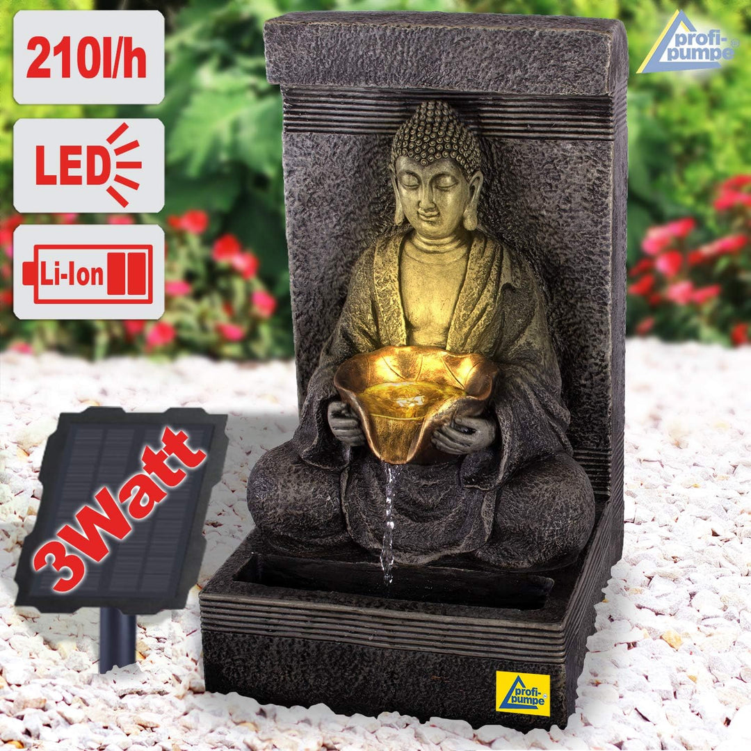 Solar Gartenbrunnen Brunnen Solarbrunnen Zierbrunnen Wasserfall Zen Ruhe-Quelle lichtgrau Gartenleuc