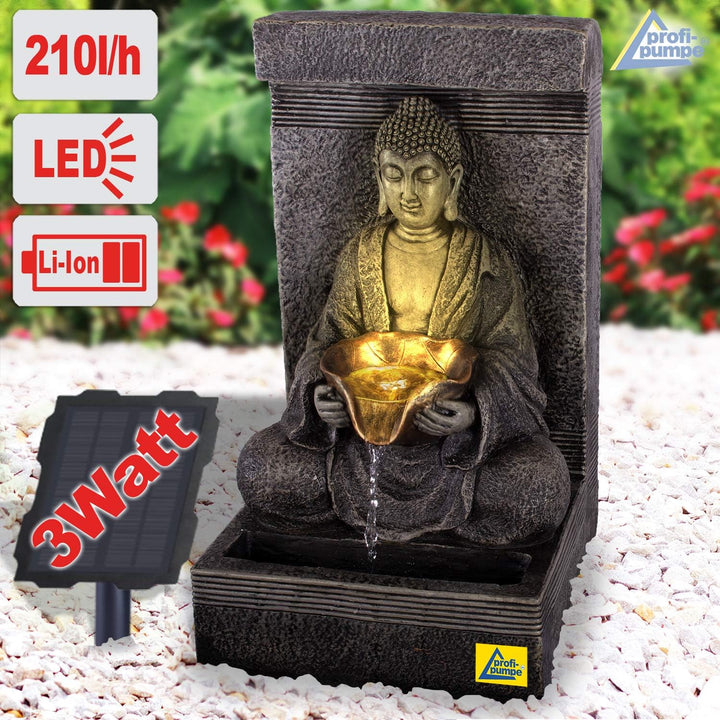 Solar Gartenbrunnen Brunnen Solarbrunnen Zierbrunnen Wasserfall Zen Ruhe-Quelle lichtgrau Gartenleuc