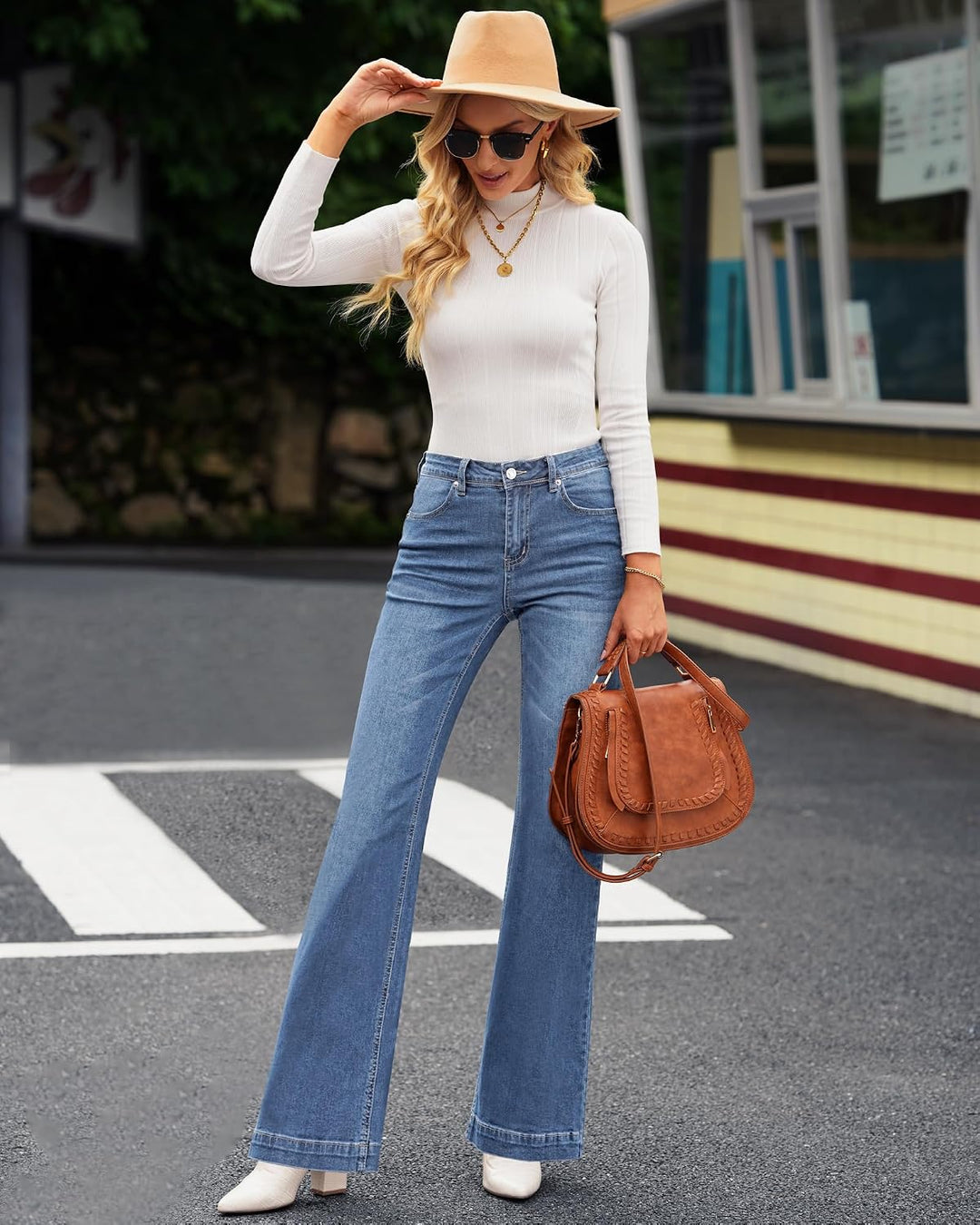 Roskiky Schlaghose Damen Jeans Wide Leg Baggy Jeans Damen High Waist Stretch Hosen Damen Jeans M Buc