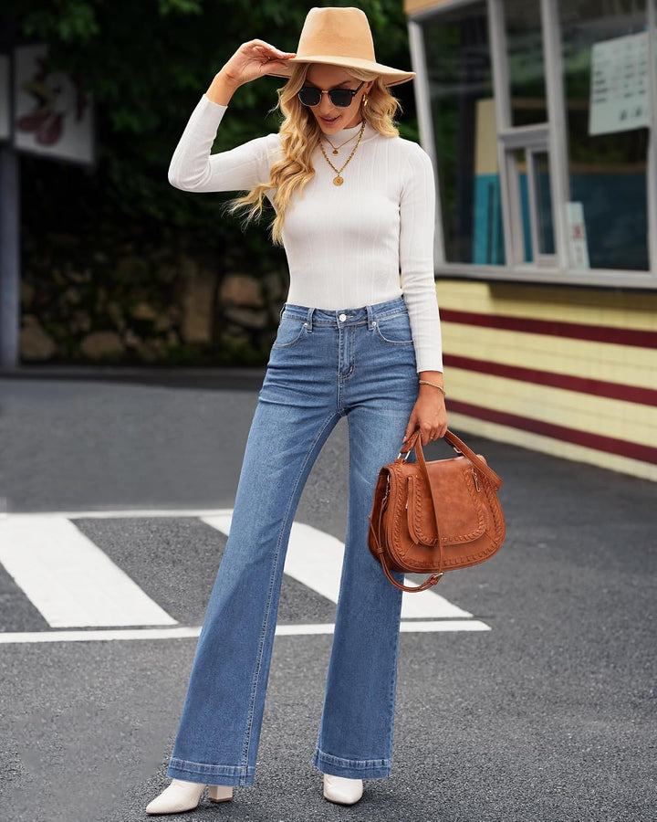 Roskiky Schlaghose Damen Jeans Wide Leg Baggy Jeans Damen High Waist Stretch Hosen Damen Jeans M Buc