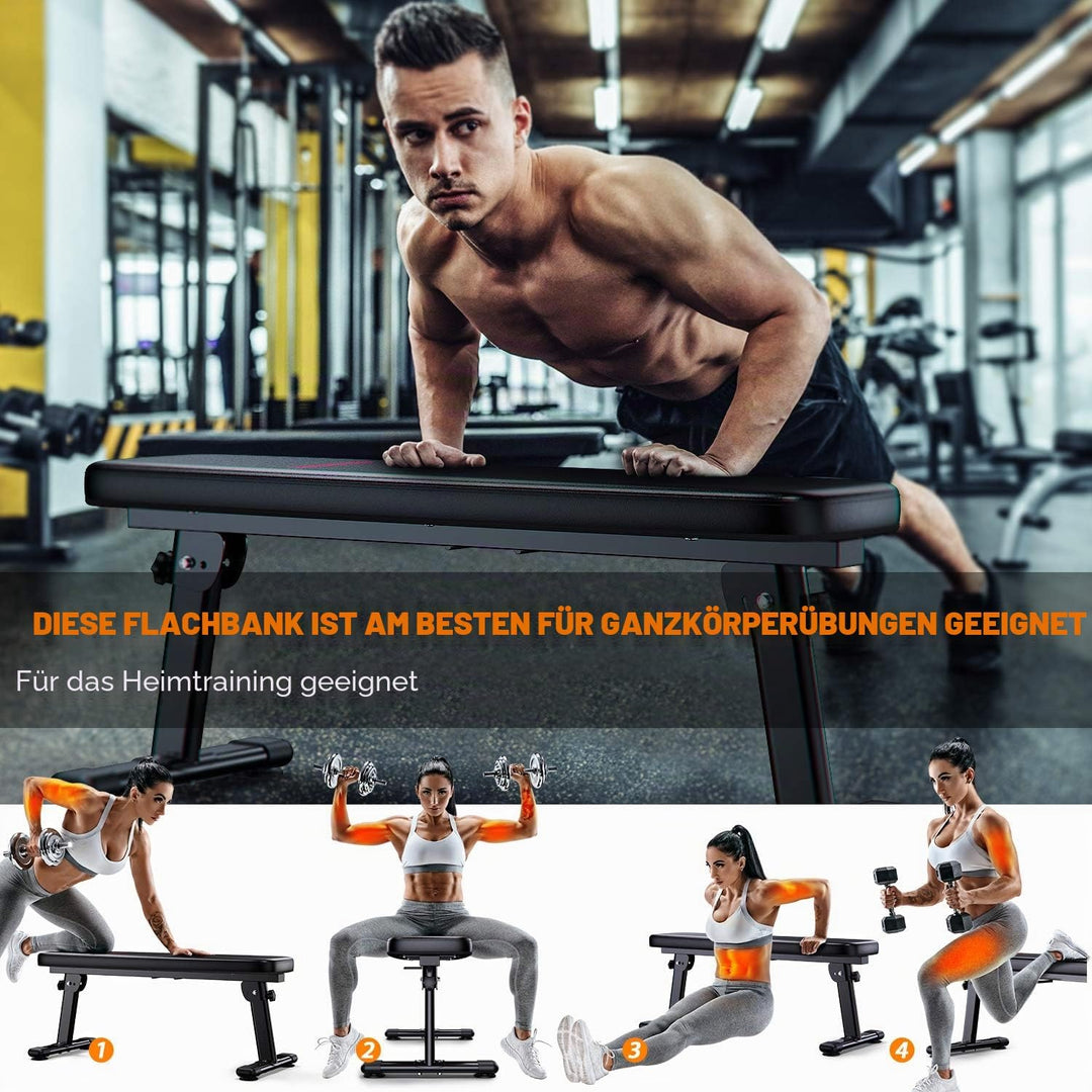 WINNOW Hantelbank Faltbare Trainingsbank mit Tragegriff Heimtraining multifunktionale-Flachesbank Sc