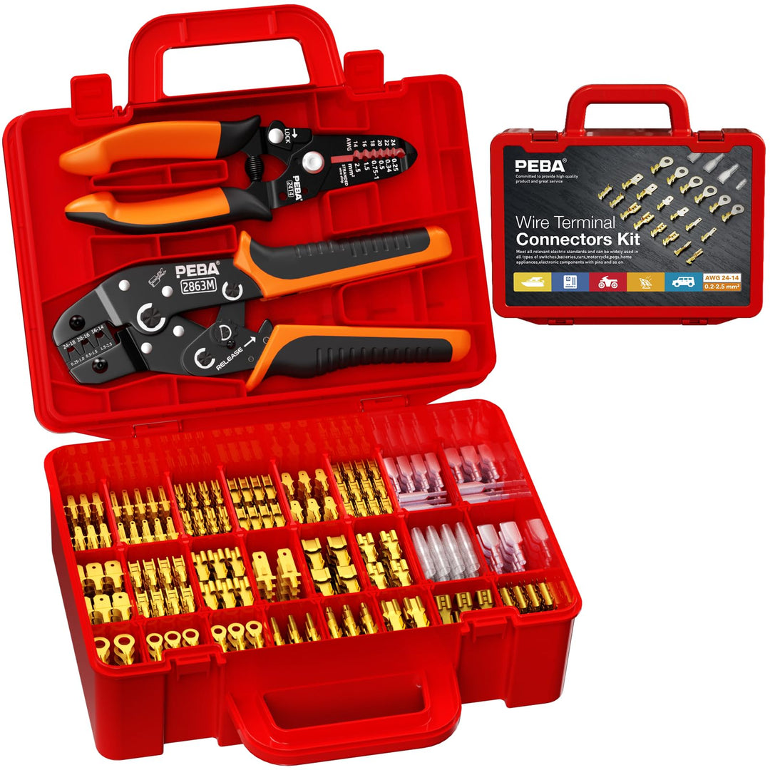 PEBA Crimpzange Flachsteckhülsen Set, Crimpzangen für 0,25-2,5mm² Flachsteckhülsen/kabelschuhe Flach