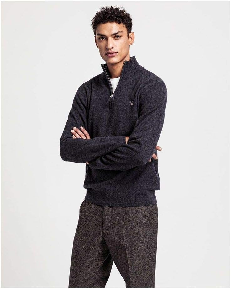 GANT Pullover Lammwolle Herren Half Zip Troyer - Grau XL 2XL 4XL 5XL Übergrossen Grösse 5XL