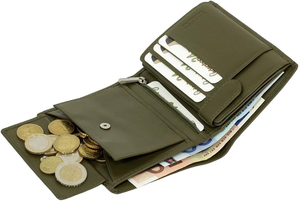 Branco Leder Geldbörse Portemonnaie Damenbörse Damen Geldbeutel Grün/Oliv - Hochformat, Oliv