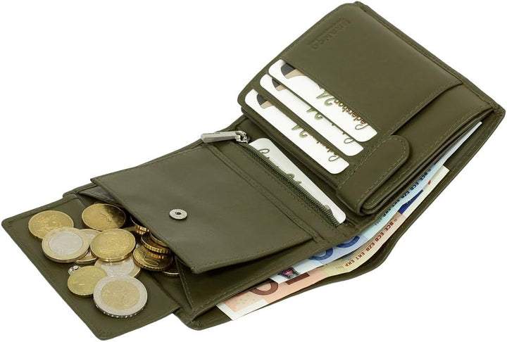 Branco Leder Geldbörse Portemonnaie Damenbörse Damen Geldbeutel Grün/Oliv - Hochformat, Oliv