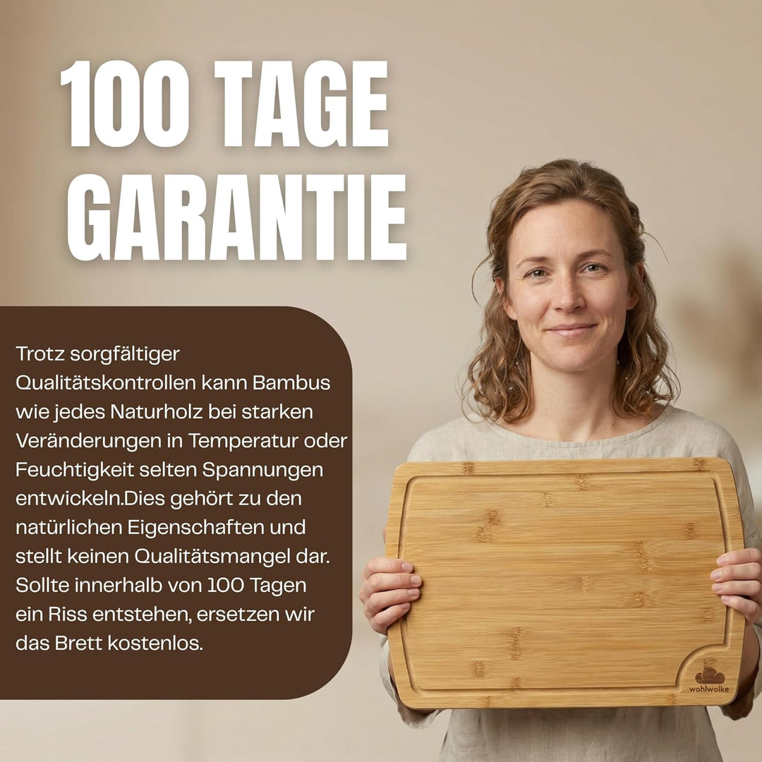 WOHLWOLKE Schneidebrett Holz 4er Set | Bambus Schneidebretter mit Saftrille & Seitengriff | Holzbret