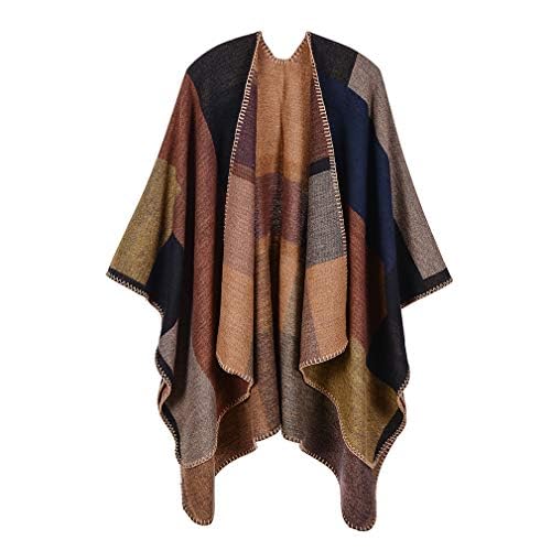 Lifetooler Frauen Poncho Damen Open Front Winterstrickjacke Lady Wendeumhang Bedruckte übergrosse Um
