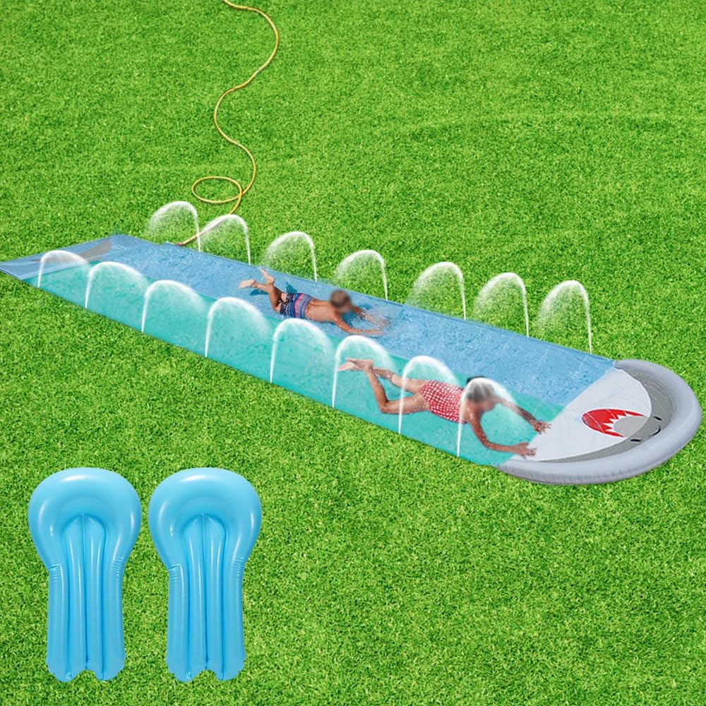 Wasserrutsche Garten, 550 * 145cm Wasserrutsche Draussen, Wasserrutschmatte mit 2 Bodyboards, Doppel