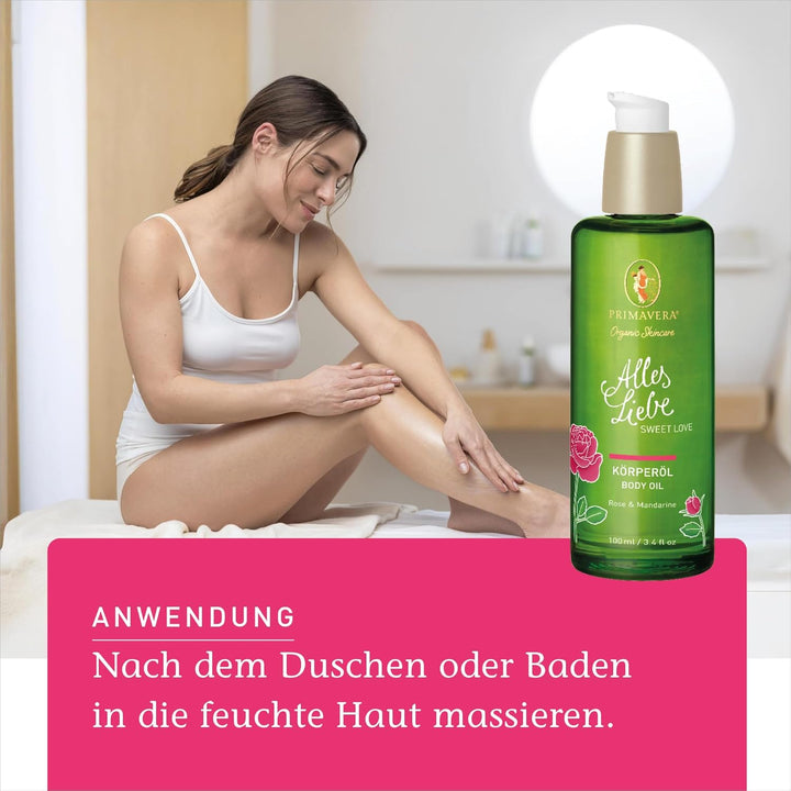 PRIMAVERA Alles Liebe Körperöl 100 ml – Naturkosmetik – Rose, Mandarinen Duft – pflegend, nährend –