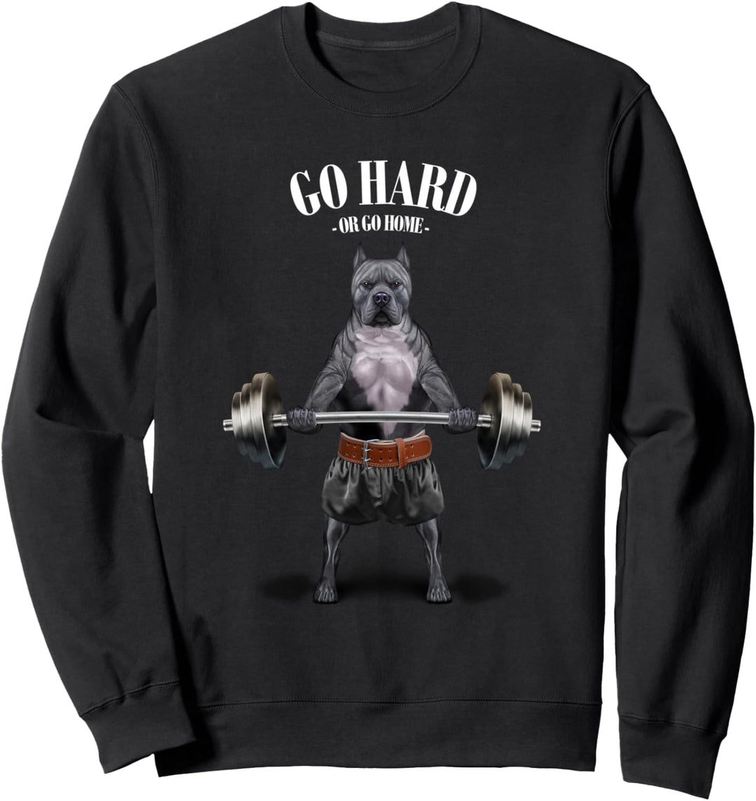 Pitbull-Terrier-Hund, der Gewichte im Fitnessstudio hebt Sweatshirt