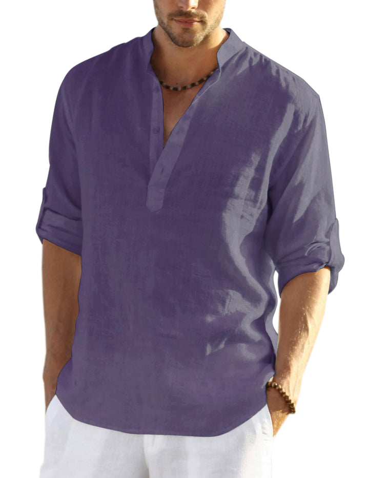 COOFANDY Men's Linen Henley Shirt Cotton Summer Long Sleeve Hippie Casual Beach T Shirts Lang S Viol