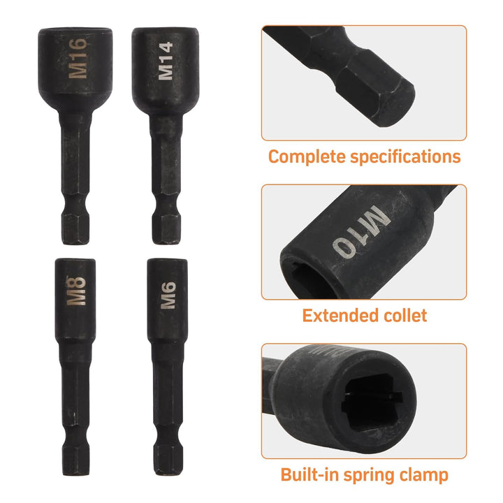 8 Stück Gewindebohrer Stecknuss Buchse Adapter M4-M16, 1/4 Zoll Sechskantschaft Maschinengewindebohr