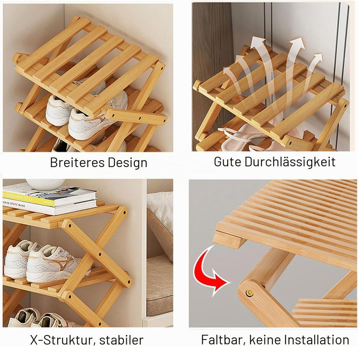 kiss me Vertikales Schmales Schuhregal,Tragbare Holz Schuhregale,Ohne Installation,Bambus Faltbare S