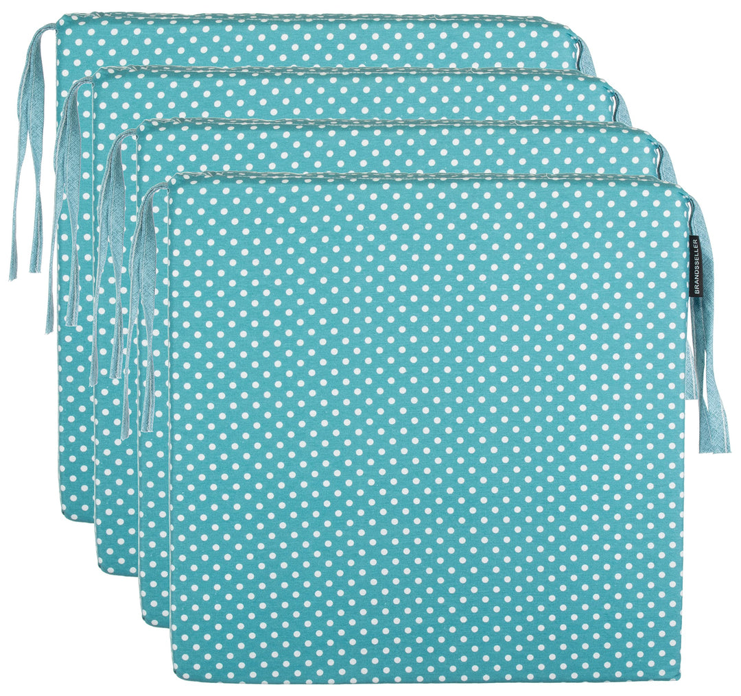 Brandsseller 4er Set Sitzkissen 40x40 cm mit Punkten – Bequeme Stuhlauflagen mit Bindebändern & abne