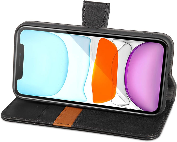 LENSUN Echtleder Hülle für iPhone 11, Handyhülle [Echtes Leder][Magnetverschluss][RFID Schutz] Handy