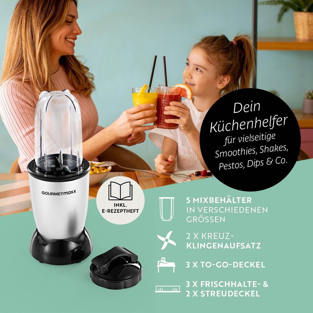 GOURMETmaxx Mr. Magic Power Pro Mixer 400 Watt | Smoothie Maker mit to go Deckel | Standmixer mit Mi