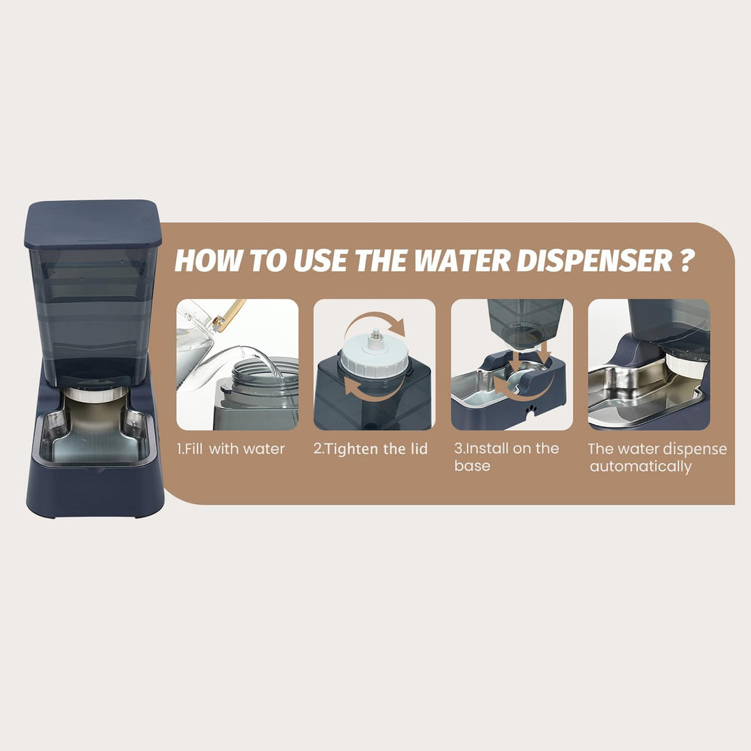 Automatischer Wasserspender für Hunde und Katzen, Schwerkraft-Wasserspender mit 304 Edelstahlnapf, A