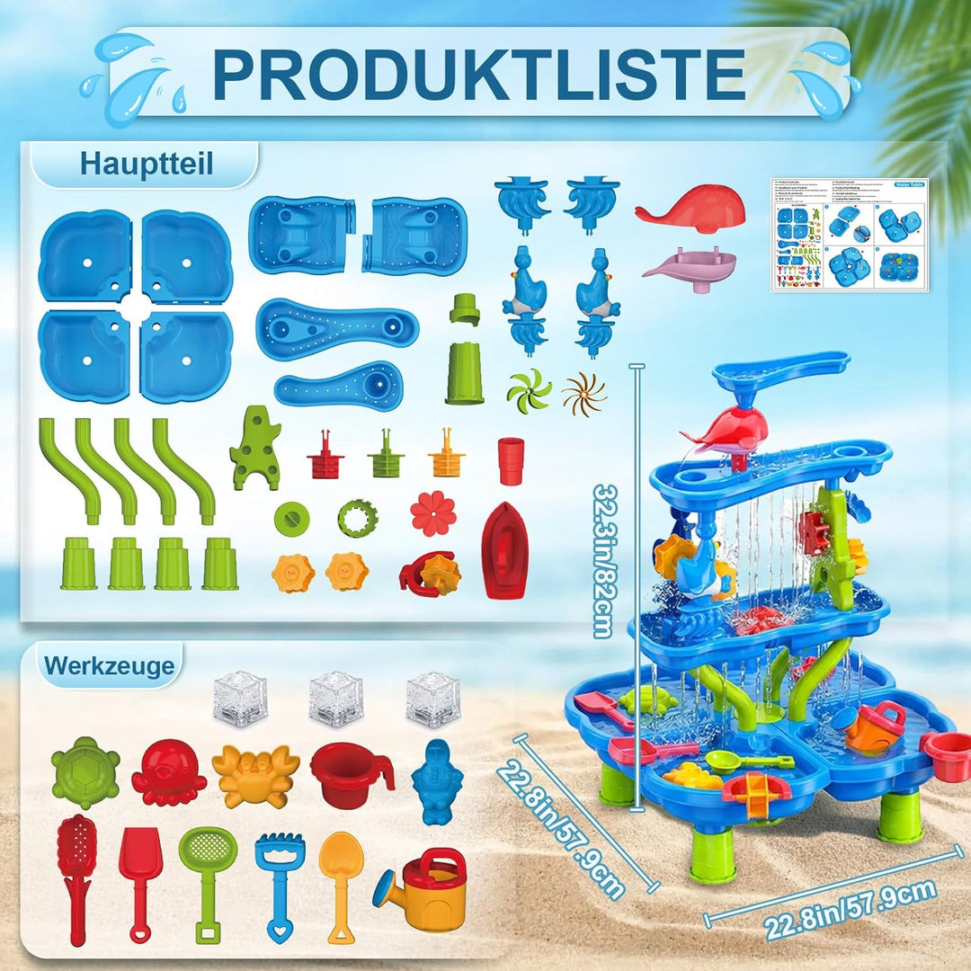 Wasserspieltisch Kinder, 4-stufiger Sand- und Wasserspieltisch mit Sandkasten-Zubehör, Grosser Wasse
