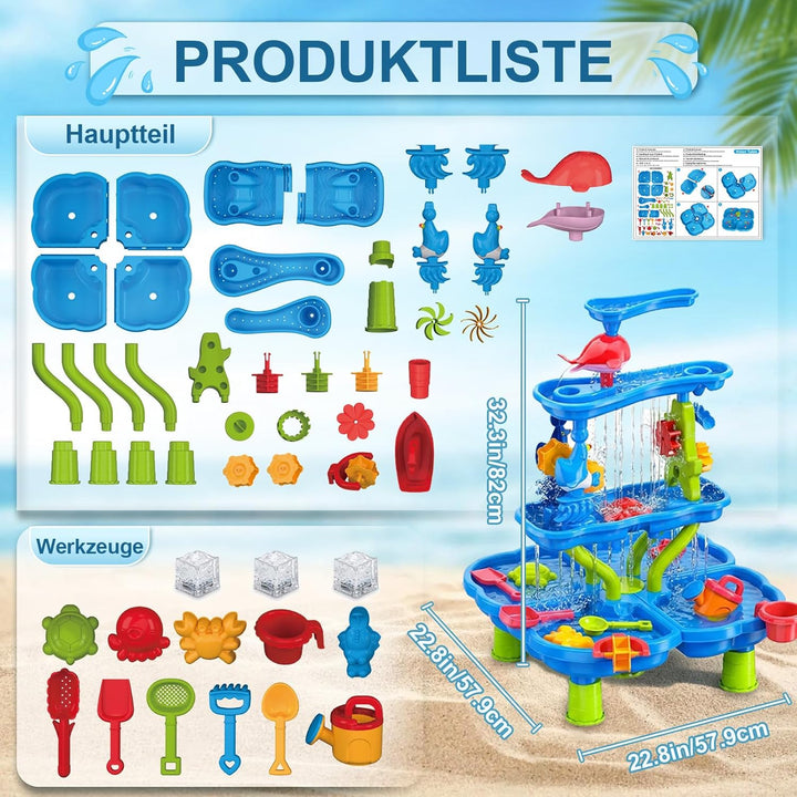 Wasserspieltisch Kinder, 4-stufiger Sand- und Wasserspieltisch mit Sandkasten-Zubehör, Grosser Wasse