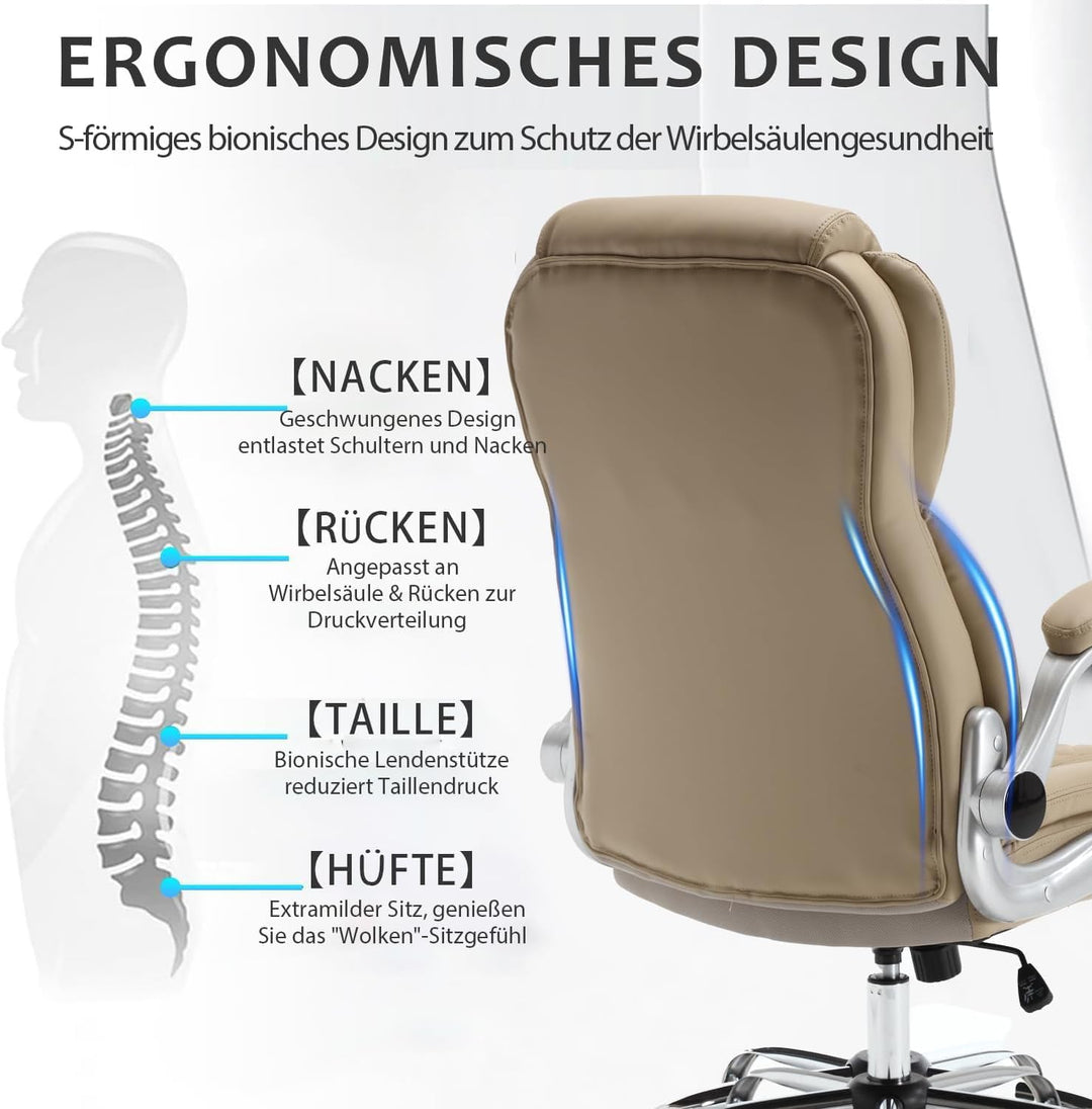 Bosmiller Ergonomischer Bürostuhl mit Einer Tragkraft von 180 kg, hoher Rückenlehne aus PU-Leder, Ve