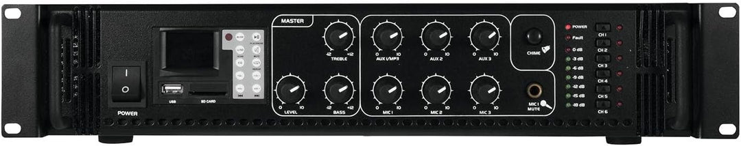 OMNITRONIC MPZ-120.6P ELA-Mischverstärker | 6-Zonen-ELA-Mono-Mischverstärker mit MP3-Player & IR-FB,