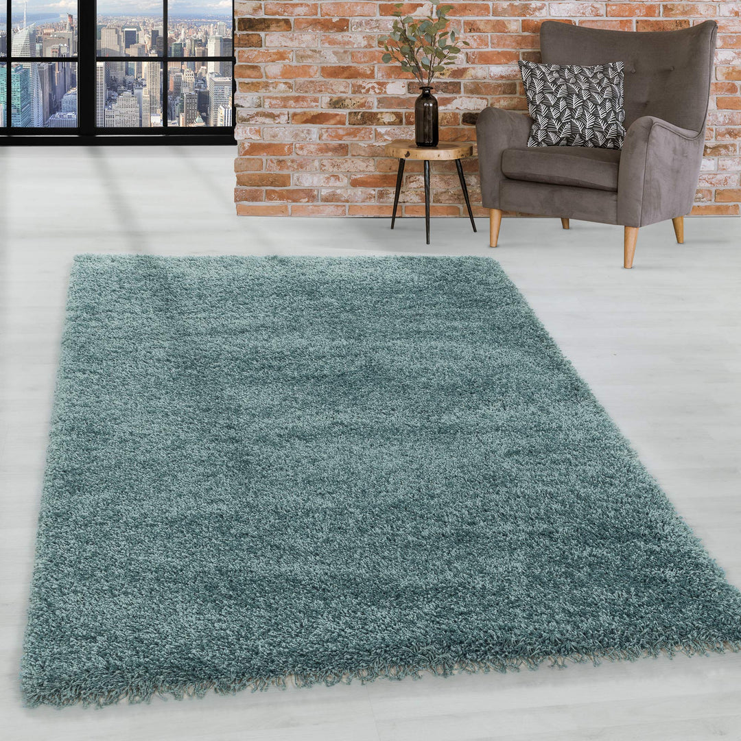 HomebyHome Shaggy Teppich Läufer Flur 80 x 150 cm - Shaggy Teppich Hochflor Aqua Blau Extra Weich un