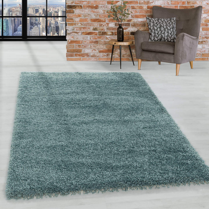 HomebyHome Shaggy Teppich Läufer Flur 80 x 150 cm - Shaggy Teppich Hochflor Aqua Blau Extra Weich un
