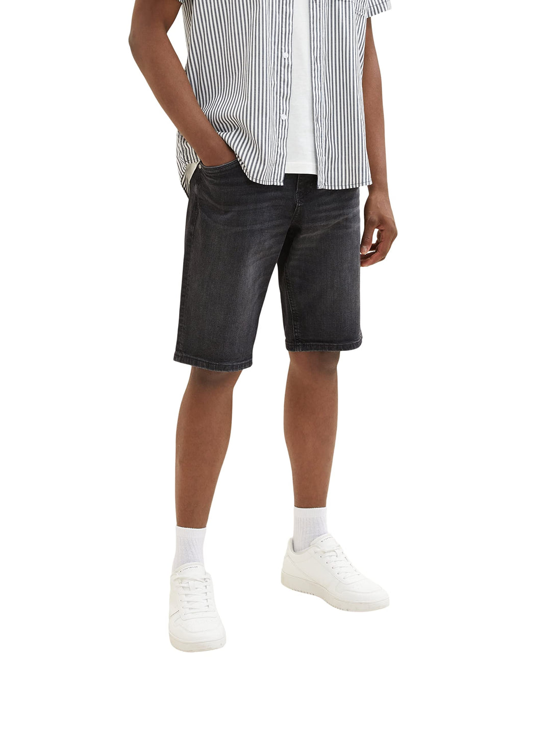 TOM TAILOR Herren Slim Fit Jeans Bermuda Shorts mit Stretch 28 10220 - Used Dark Stone Grey Denim, 2