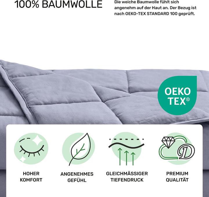 Dailydream Therapie Gewichtsdecke aus Baumwolle, 9,5Kg für Erwachsende, 155 x 200 cm, Grau Grau 155x