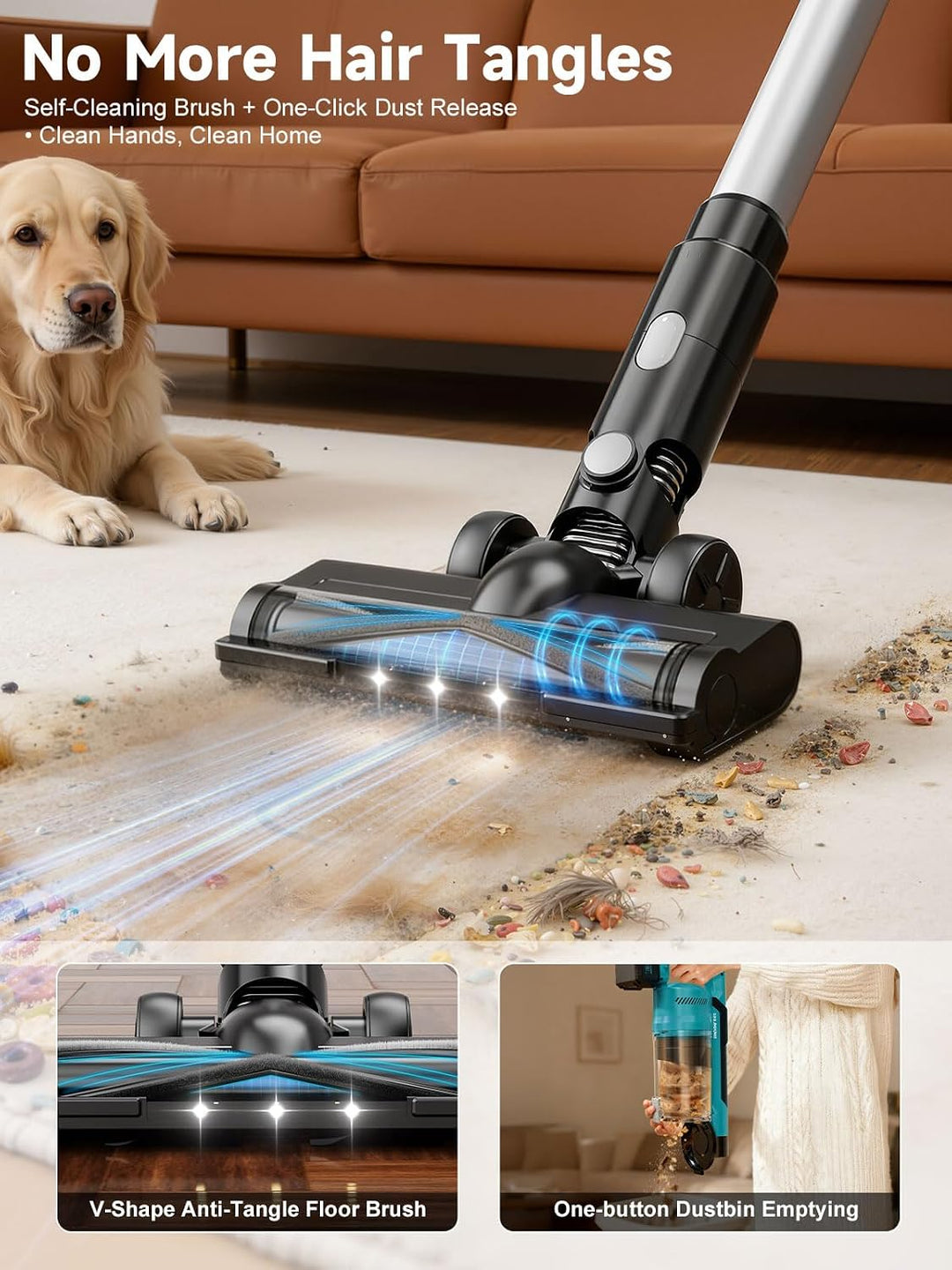 Akku Staubsauger 60000Pa/700W/70Min, 2,0 L Staubsauger Kabellos mit Display, 6-in-1 Vacuum Cleaner,