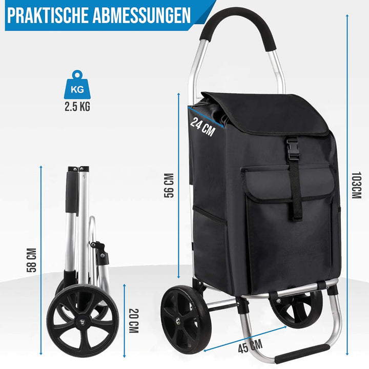 Strex Einkaufstrolley mit Rädern, Faltbar einkaufswagen mit 45 L Kapazität - Abnehmbare Einkaufstasc
