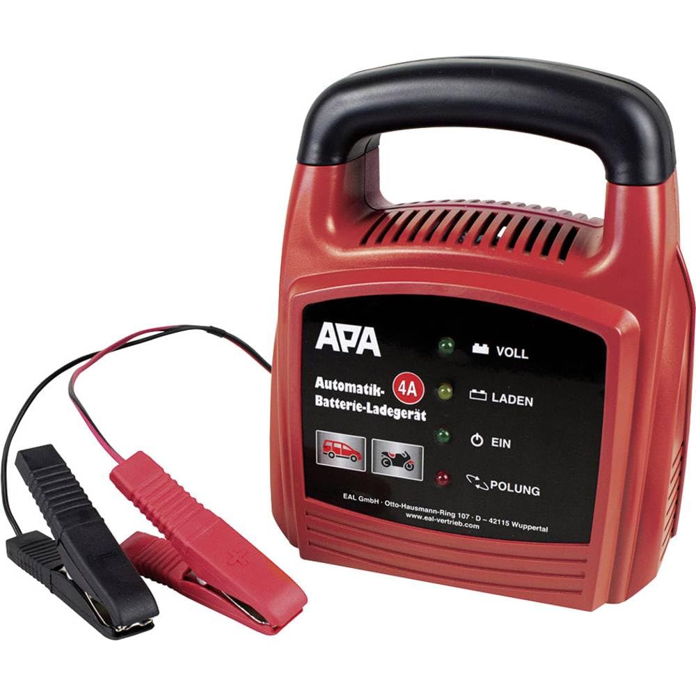 APA 16626 Automatik Batterie-Ladegerät, automatische Sicherung, Erhaltungsmodus, 12 V, 4A Ladestrom: