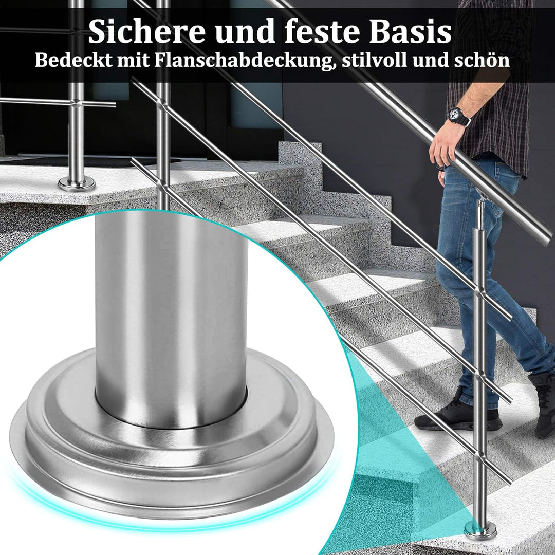 Aufun Edelstahl Handlauf 120cm Treppengeländer Innen und Aussen mit 2 Pfosten für Treppen, Brüstung,