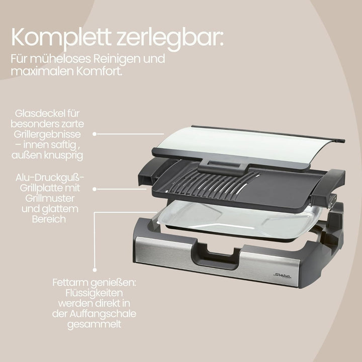 Steba VG200 BBQ Tischgrill mit Glasdeckel, 38 cm l x 58 cm w x 10,3 cm h
