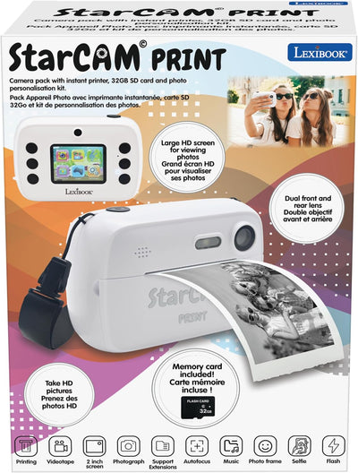 Lexibook StarCAM Print, Kamerapaket mit Sofortdrucker, Foto- und Videofunktion, 32GB SD-Karte und Fo