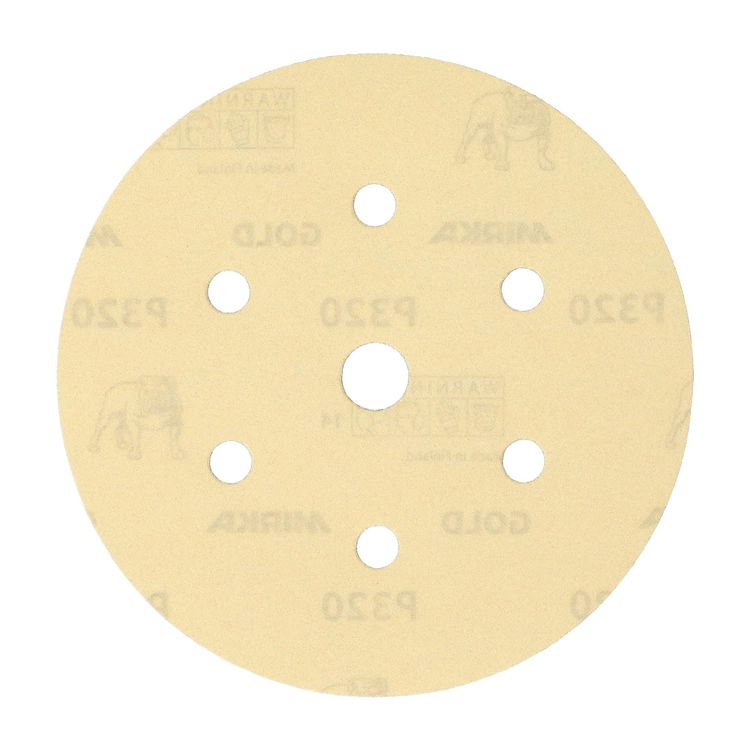 Mirka Gold Universal-Schleifpapier Ø 150mm Klett 7-Loch, Korn P320, 100 Stk / Zum Schleifen von Gips