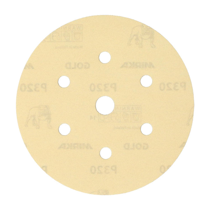 Mirka Gold Universal-Schleifpapier Ø 150mm Klett 7-Loch, Korn P320, 100 Stk / Zum Schleifen von Gips