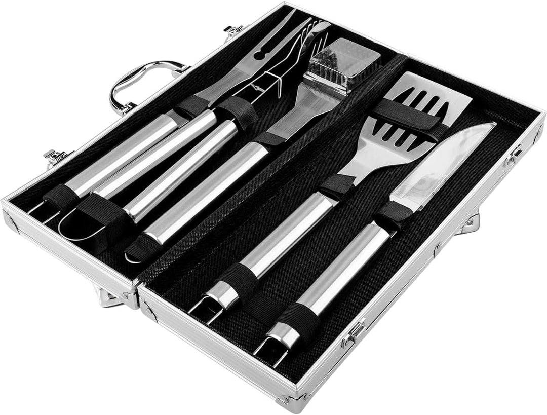 EUROHOME Grillbesteckkasten 5-teilig - Hochwertiges Grillbesteck im Aluminiumkoffer - Koffer 44 x 17