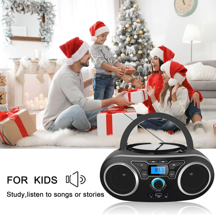 CD-Radio Tragbare CD-Player-Boombox mit Bluetooth- und FM-Radio, USB-Eingang und 3,5-mm-AUX-Kopfhöre