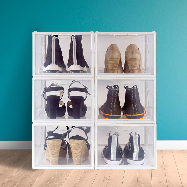 AKTIVE Max Home Schuhkartons aus Kunststoff, 6er-Set Aufbewahrungsboxen, 25 x 35 x 18,5 cm, stapelba