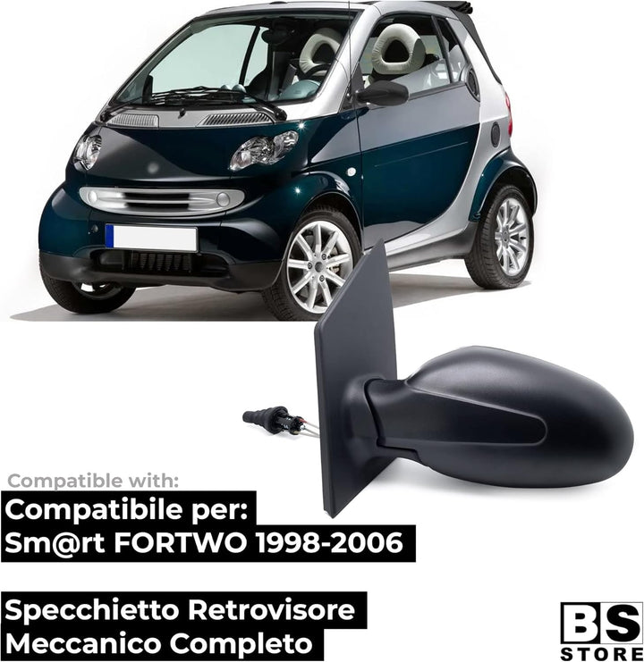 BSSTORE Rückspiegel für Sm@rt FORTWO von 1998 bis 2006 (450) Komplett mit Mechanischer Einstellung (