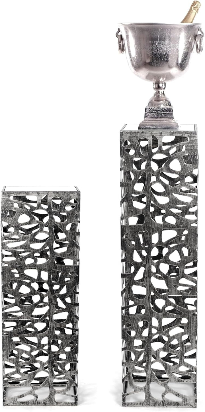 DESIGN DELIGHTS Dekorative SÄULE Enza | Metall, 70 cm antik-Silber/schwarz gewischt | Blumensäule, e