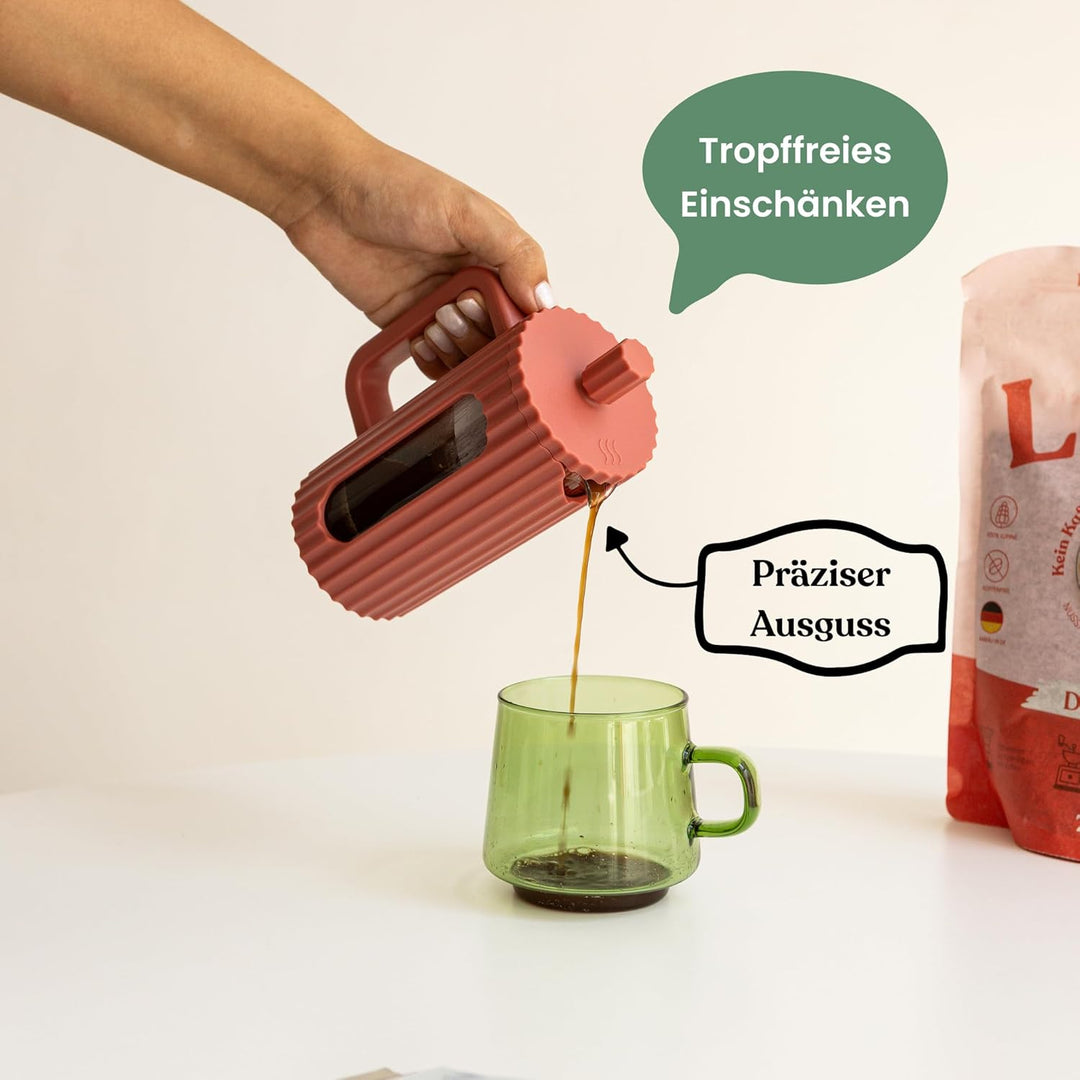 French Press aus Glas – Edelstahlfilter & hitzebeständiges Borosilikatglas – 1000 ml (1L, 1 Liter) –