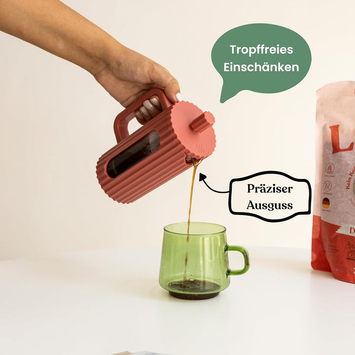 French Press aus Glas – Edelstahlfilter & hitzebeständiges Borosilikatglas – 1000 ml (1L, 1 Liter) –