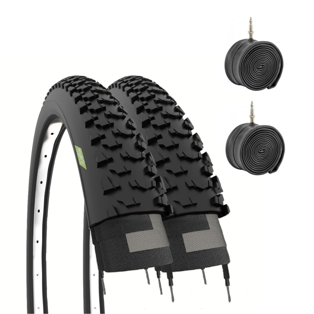 Ecovelò Kinder Kameras 2 MTB Reifen 24 x 1,95 (50-507) + Kammern, Schwarz, 24 X 1.95