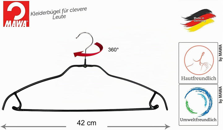 MAWA Kleiderbügel mit Steg, 10 Stück, platzsparende Universalkleiderbügel für Oberteile, Hosen und R